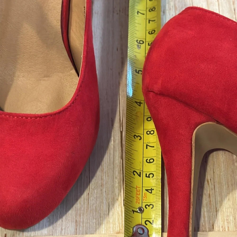 Suede Red Mary Jane Heels - Picture 11 of 15